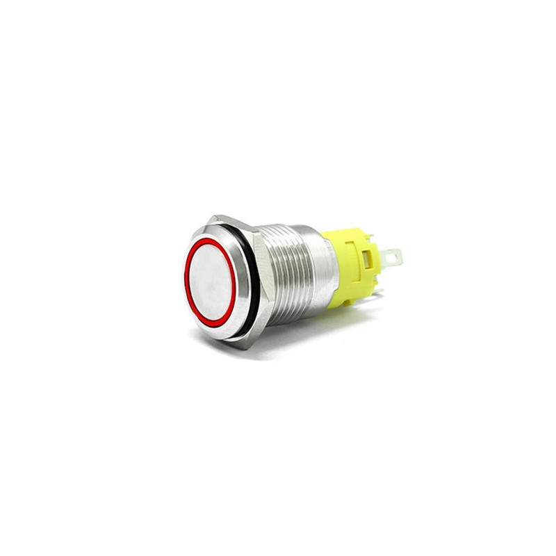 16mm Chrome Latching Push Button Switch - Red LED