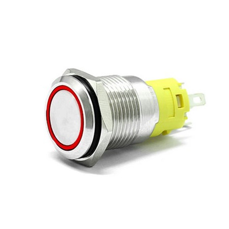 16mm Chrome Latching Push Button Switch - Red LED