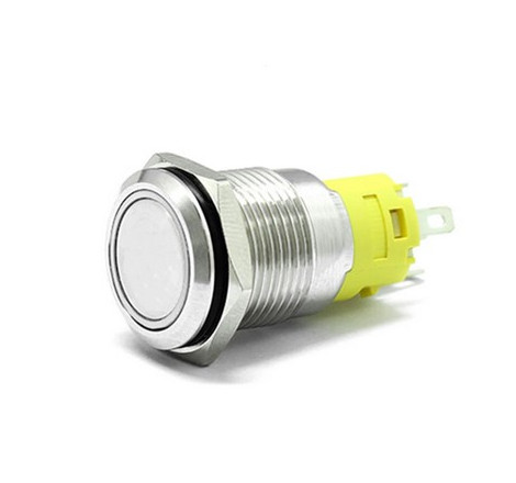 16mm Chrome Latching Push Button Switch - White LED