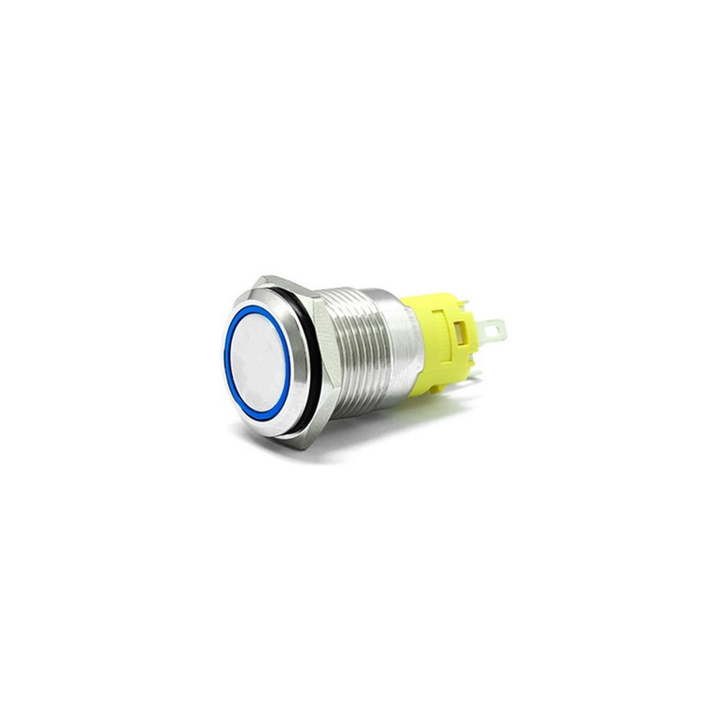 19mm Chrome Latching Push Button Switch - Blue LED