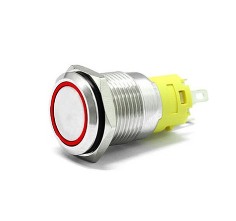 19mm Chrome Latching Push Button Switch - Red LED