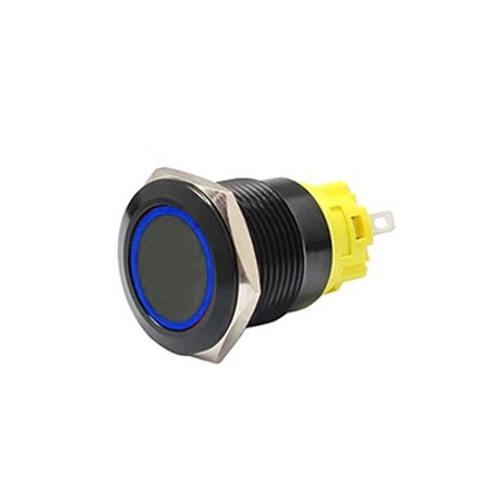 19mm Black Latching Push Button Switch - Blue LED