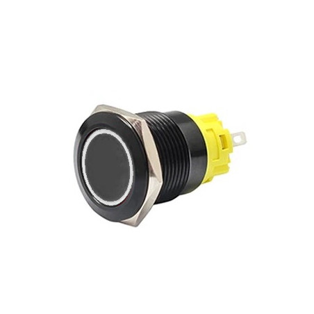 19mm Black Latching Push Button Switch - White LED