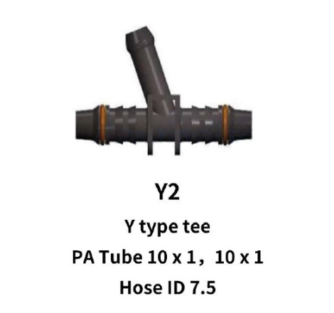 10mm for Nylon Hose to 10mm for Nylon Hose with 7.5mm for Rubber Hose Y-Tee Piece