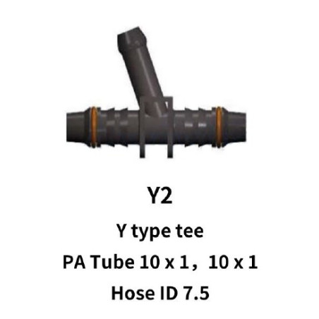 10mm for Nylon Hose to 10mm for Nylon Hose with 7.5mm for Rubber Hose Y-Tee Piece