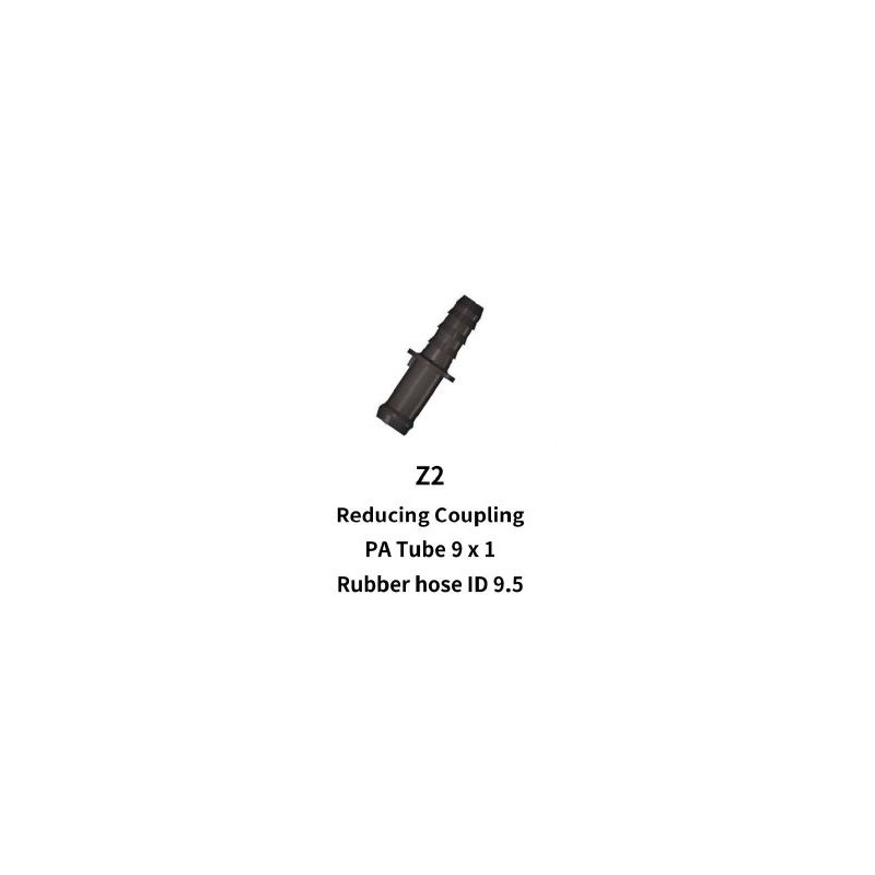 9mm Nylon Hose to 9.5mm Rubber Hose Reducing Coupling