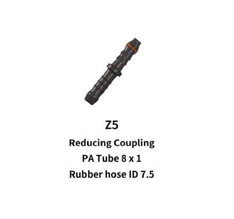 8mm Nylon Hose to 7.5mm Rubber Hose Reducing Coupling