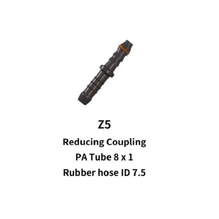 8mm Nylon Hose to 7.5mm Rubber Hose Reducing Coupling